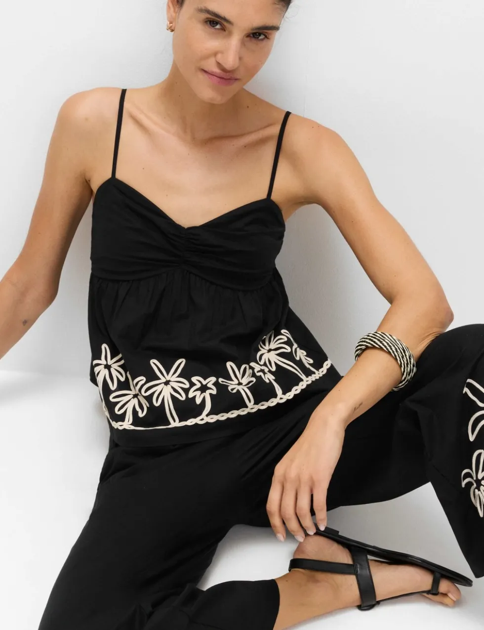 Pure Cotton Embroidered Cami Beach Top