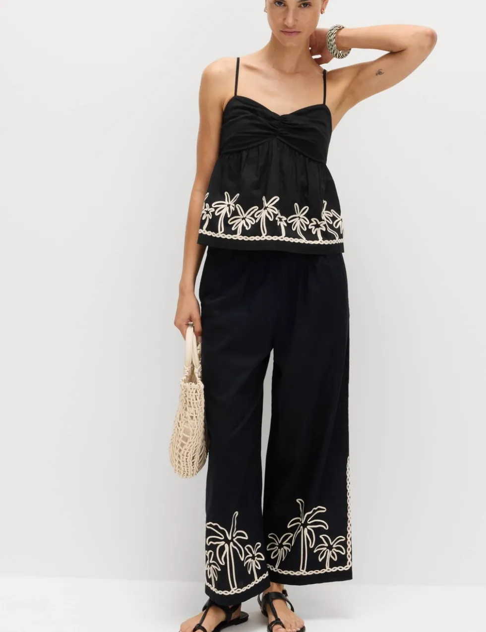Pure Cotton Embroidered Cami Beach Top