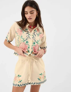 Pure Cotton Embroidered Drawstring Shorts