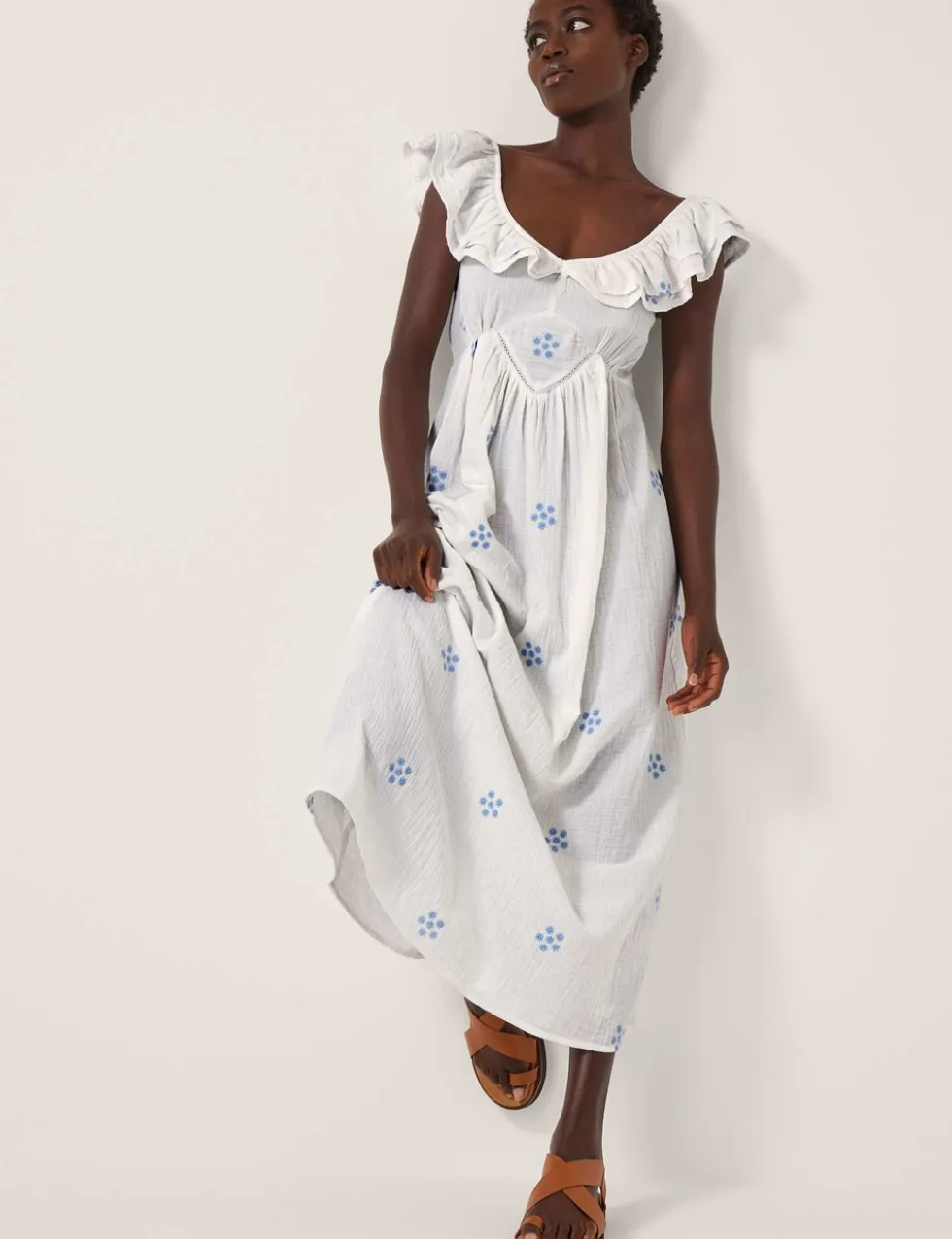 Pure Cotton Embroidered Daisy Midi Beach Dress