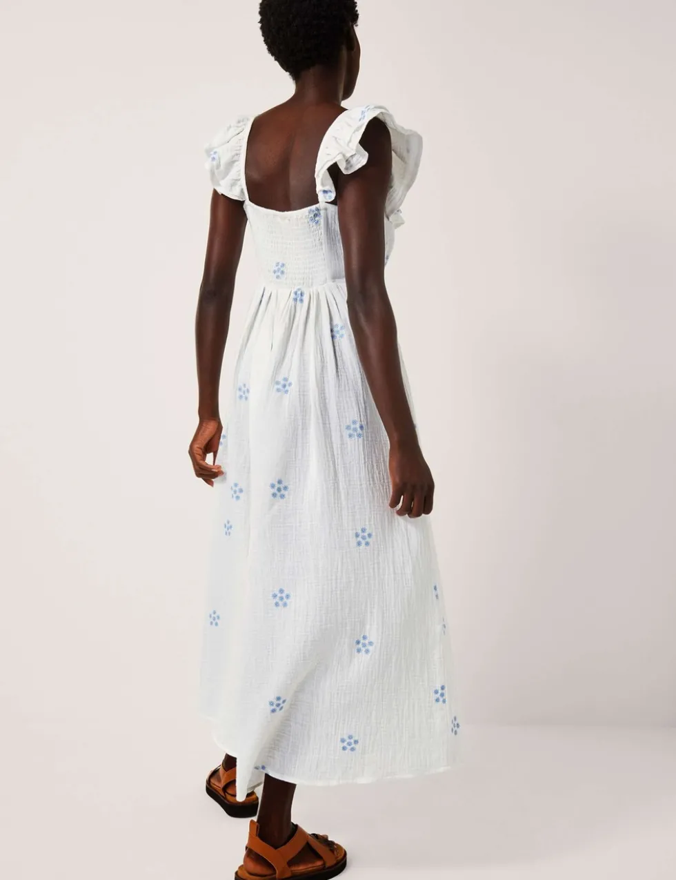 Pure Cotton Embroidered Daisy Midi Beach Dress