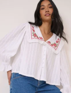 Pure Cotton Embroidered Floral Blouse
