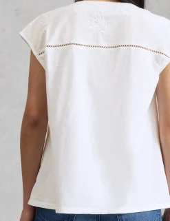Pure Cotton Embroidered Floral Lace Insert Top