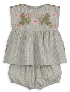 Pure Cotton Embroidered Gingham Outfit (0-24 Mths)