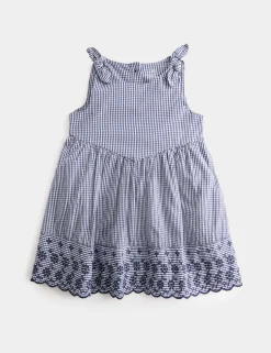 Pure Cotton Embroidered Gingham Dress (0-5 Yrs)