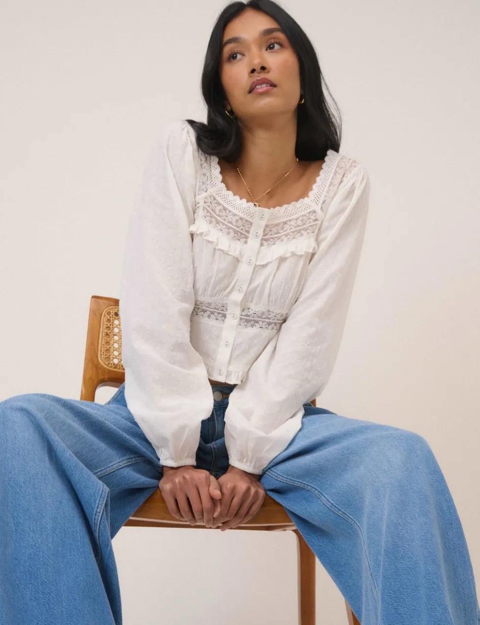 Pure Cotton Embroidered Lace Insert Top