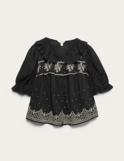 Pure Cotton Embroidered Lace Collar Blouse