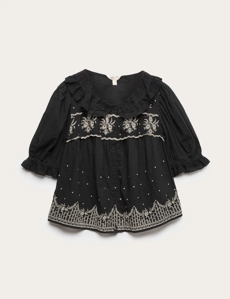 Pure Cotton Embroidered Lace Collar Blouse