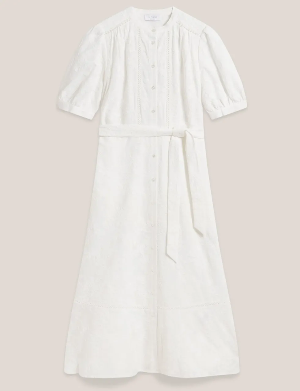 Pure Cotton Embroidered Midi Waisted Dress