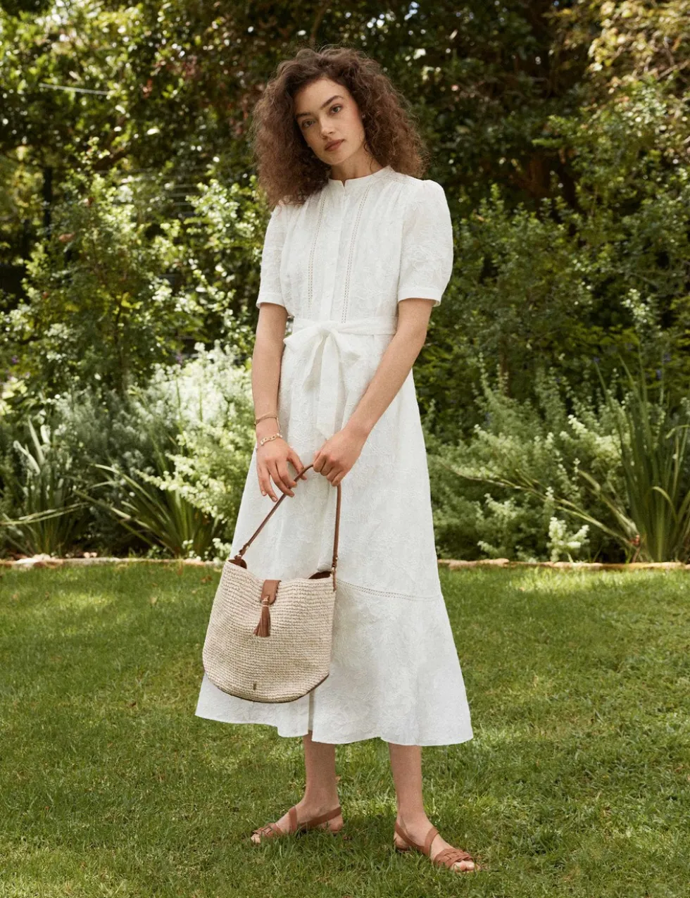 Pure Cotton Embroidered Midi Waisted Dress