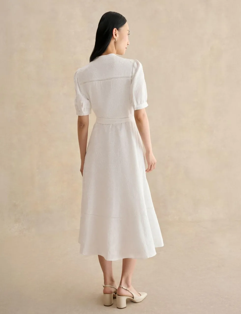 Pure Cotton Embroidered Midi Waisted Dress