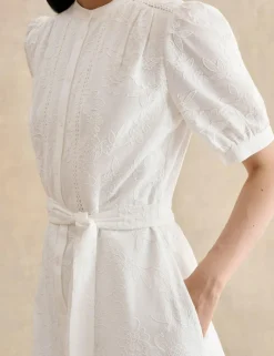 Pure Cotton Embroidered Midi Waisted Dress