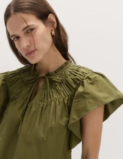 Pure Cotton Embroidered Mini Smock Dress