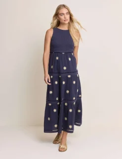 Pure Cotton Embroidered Midaxi Tiered Dress