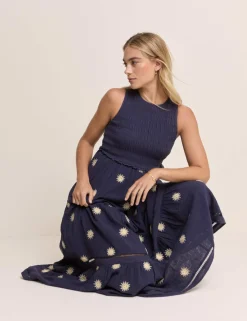 Pure Cotton Embroidered Midaxi Tiered Dress