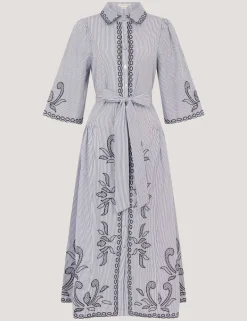Pure Cotton Embroidered Midi Shirt Dress