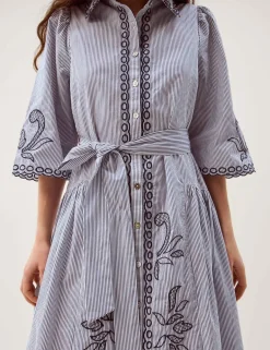 Pure Cotton Embroidered Midi Shirt Dress