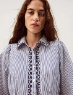 Pure Cotton Embroidered Midi Shirt Dress