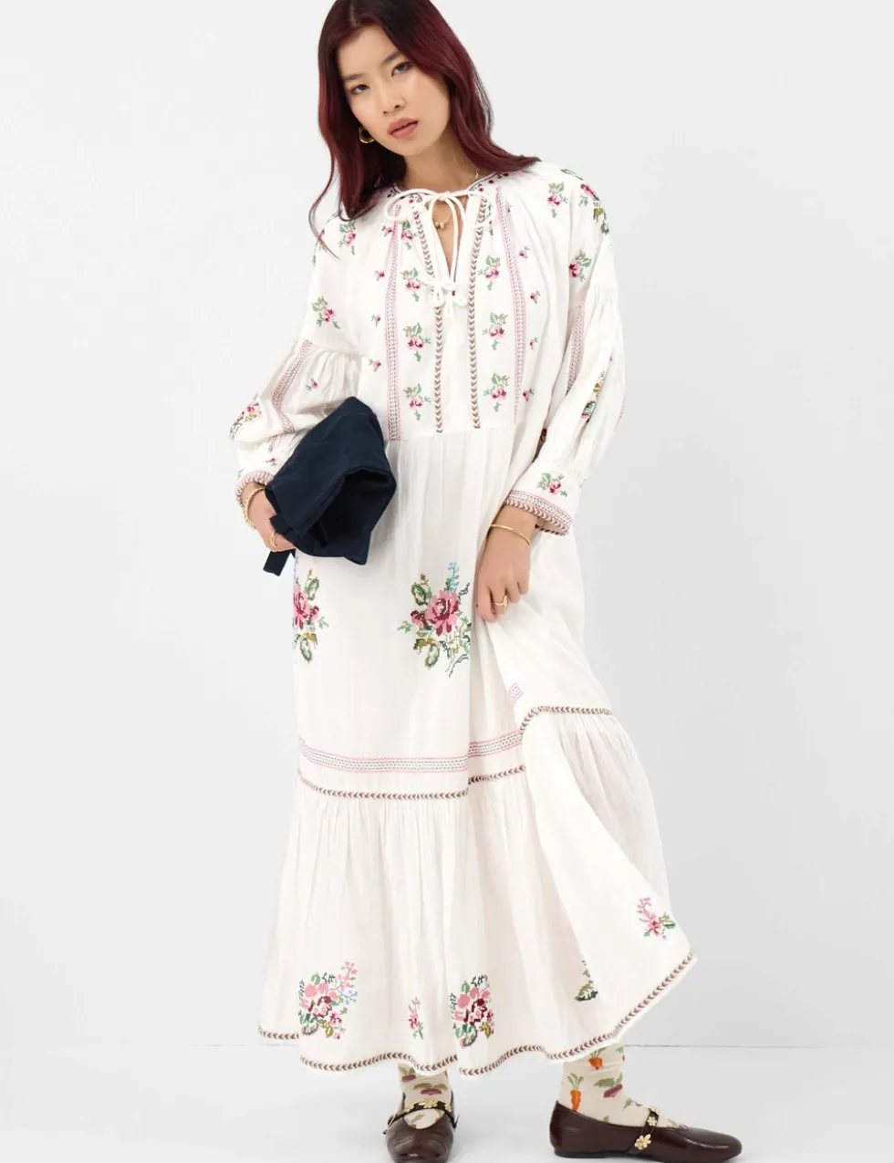 Pure Cotton Embroidered Maxi Beach Dress