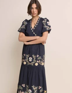 Pure Cotton Embroidered Midi Tiered Dress