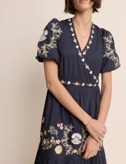 Pure Cotton Embroidered Midi Tiered Dress