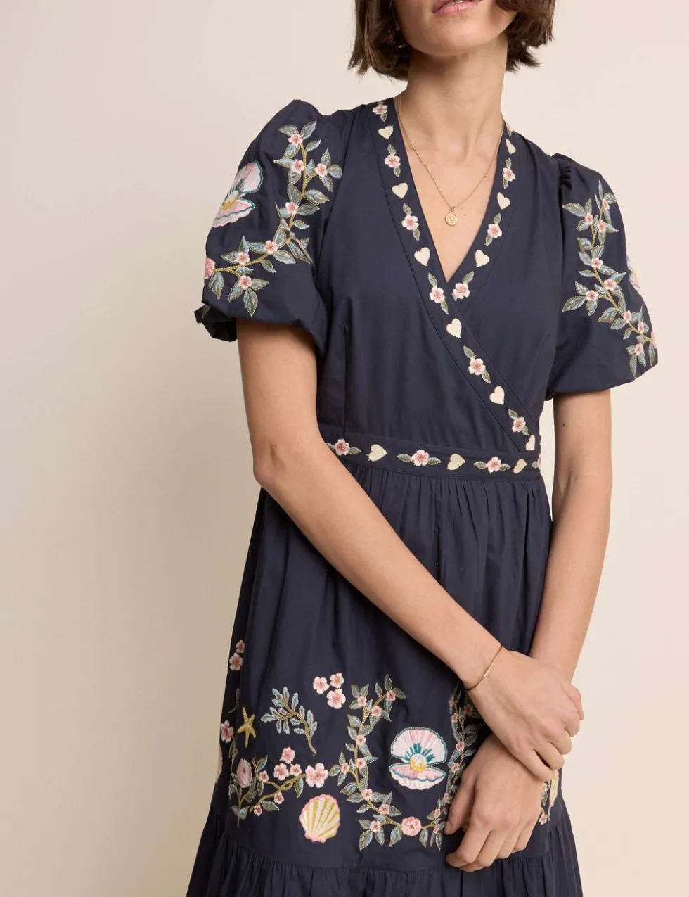 Pure Cotton Embroidered Midi Tiered Dress