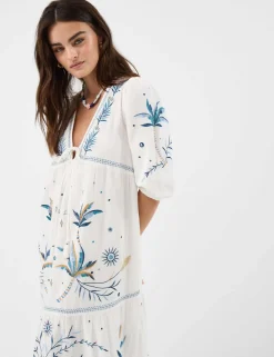 Pure Cotton Embroidered Maxi Tiered Dress