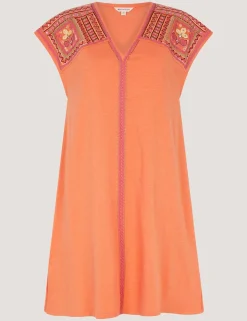 Pure Cotton Embroidered Mini Kaftan Dress