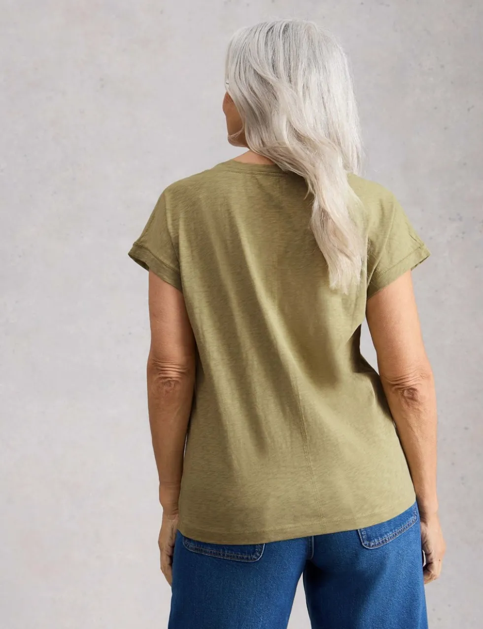 Pure Cotton Embroidered Notch Neck T-Shirt