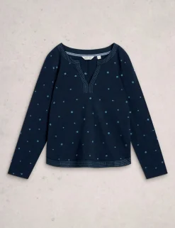 Pure Cotton Embroidered Notch Neck Top