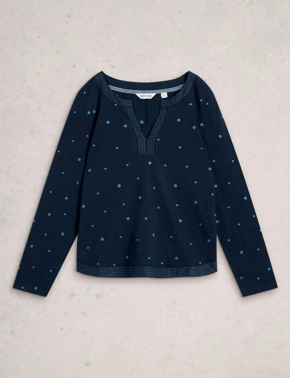 Pure Cotton Embroidered Notch Neck Top