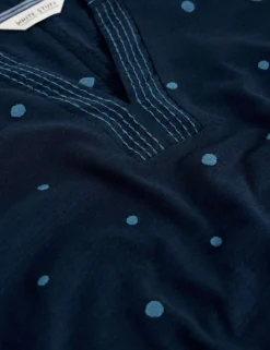 Pure Cotton Embroidered Notch Neck Top