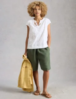 Pure Cotton Embroidered Notch Neck Blouse