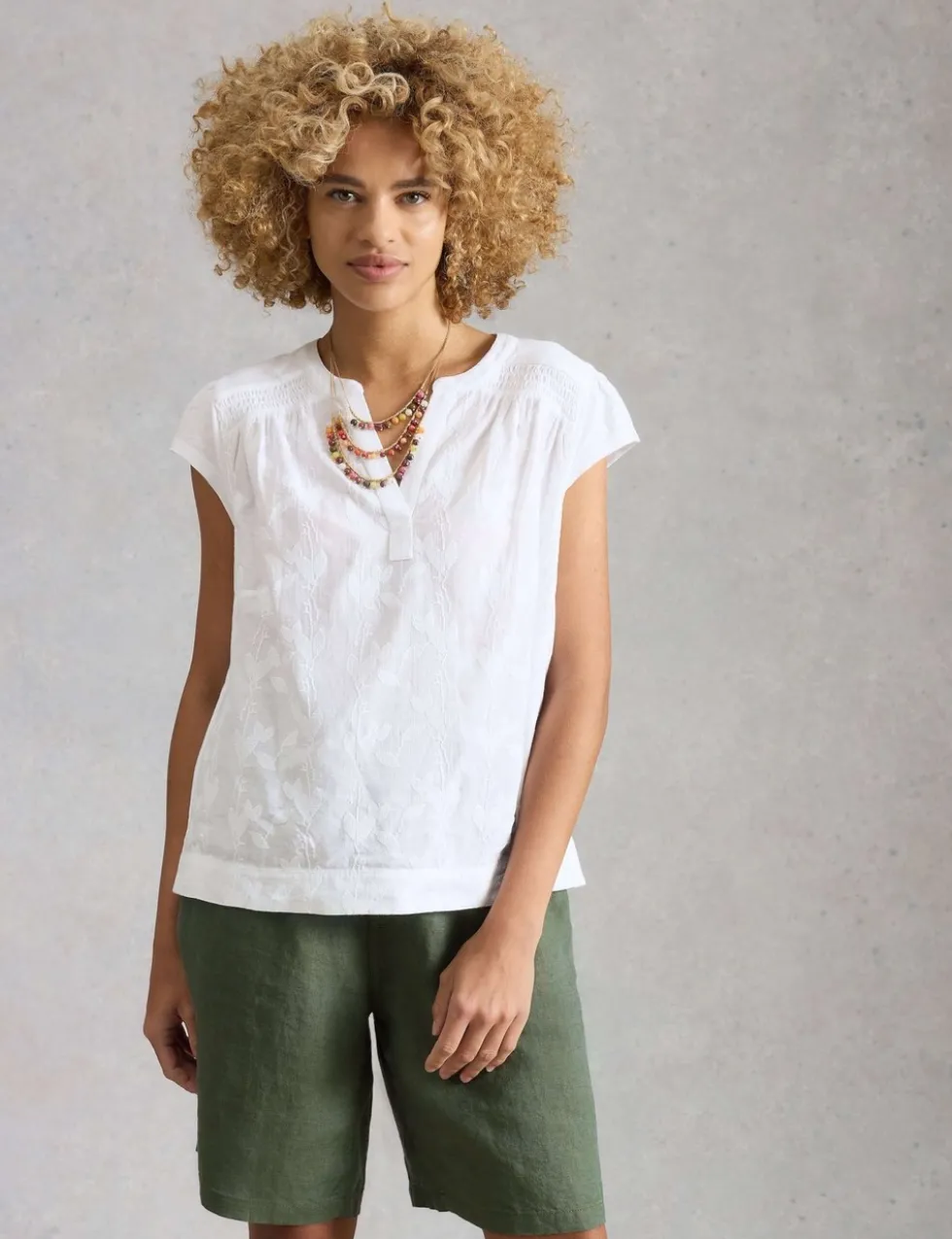 Pure Cotton Embroidered Notch Neck Blouse