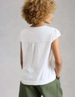 Pure Cotton Embroidered Notch Neck Blouse
