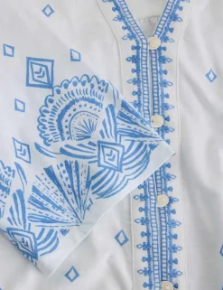 Pure Cotton Embroidered Notch Neck Top