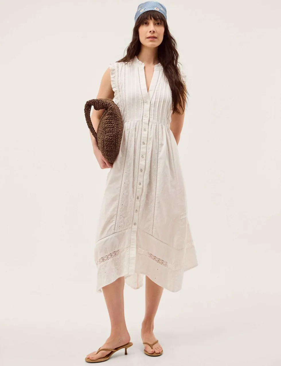 Pure Cotton Embroidered Notch Neck Midi Dress