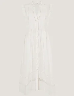 Pure Cotton Embroidered Notch Neck Midi Dress