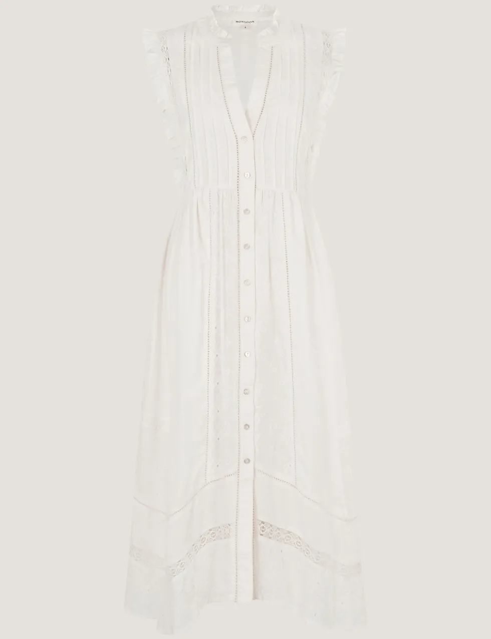 Pure Cotton Embroidered Notch Neck Midi Dress