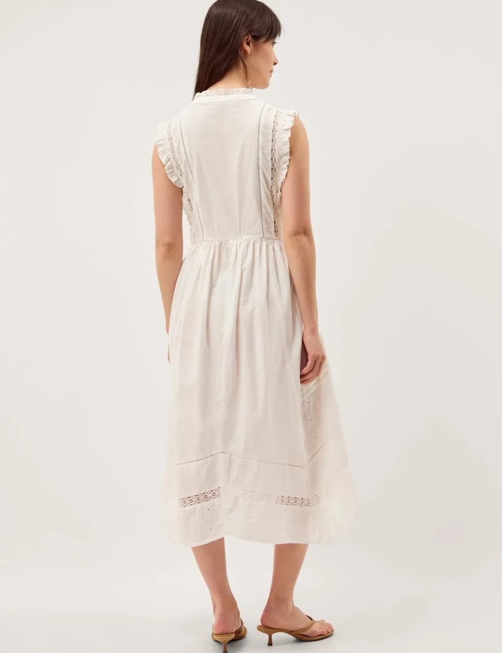 Pure Cotton Embroidered Notch Neck Midi Dress