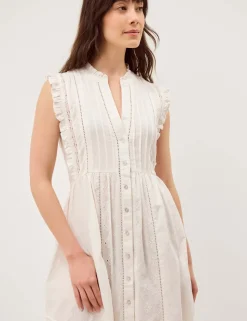 Pure Cotton Embroidered Notch Neck Midi Dress