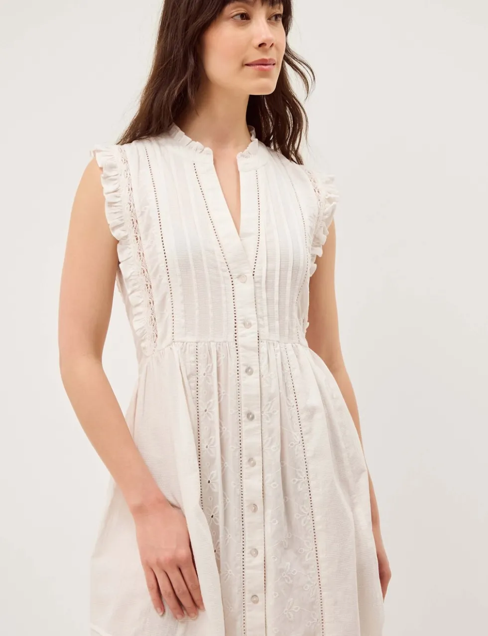 Pure Cotton Embroidered Notch Neck Midi Dress