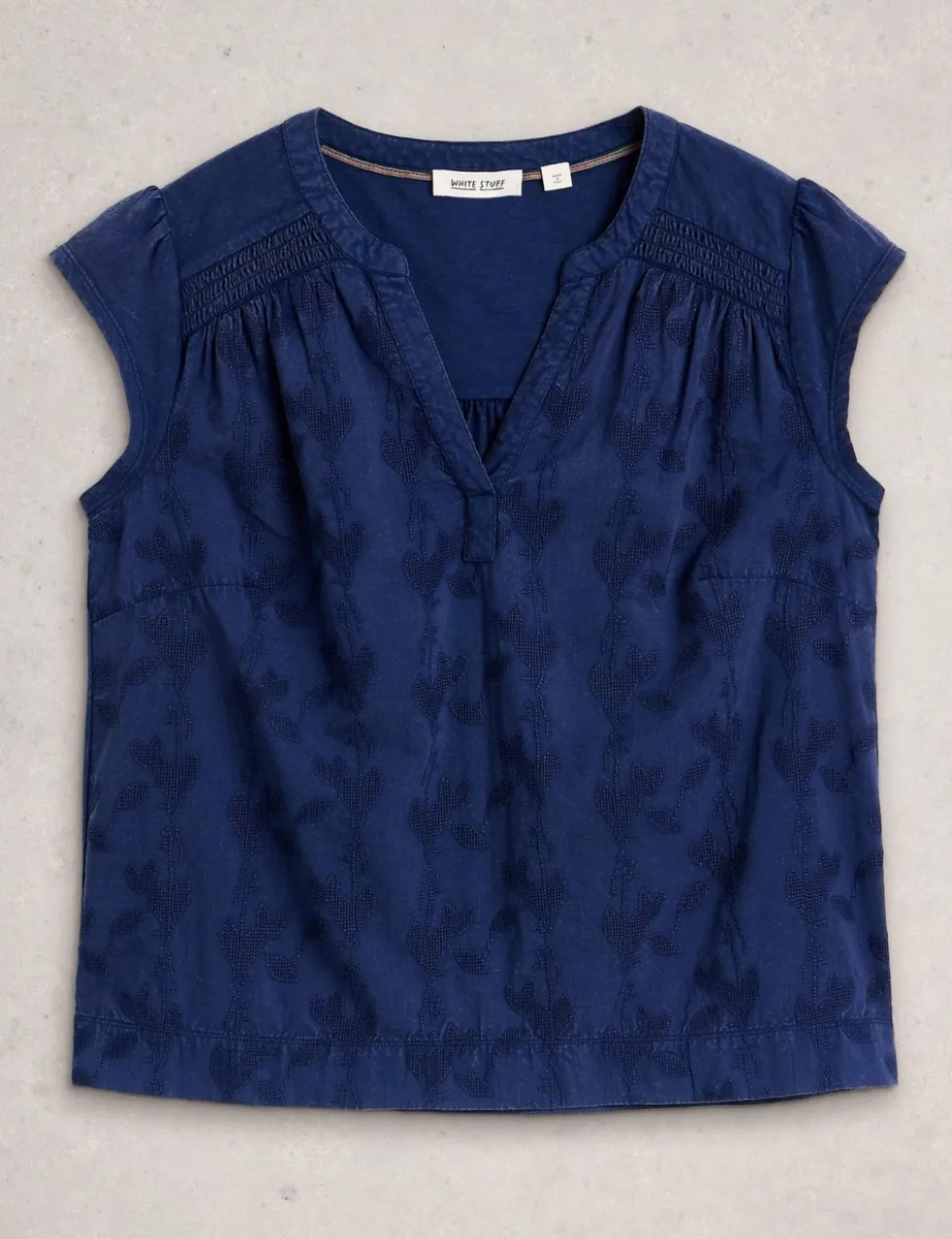 Pure Cotton Embroidered Notch Neck Blouse