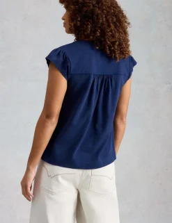 Pure Cotton Embroidered Notch Neck Blouse