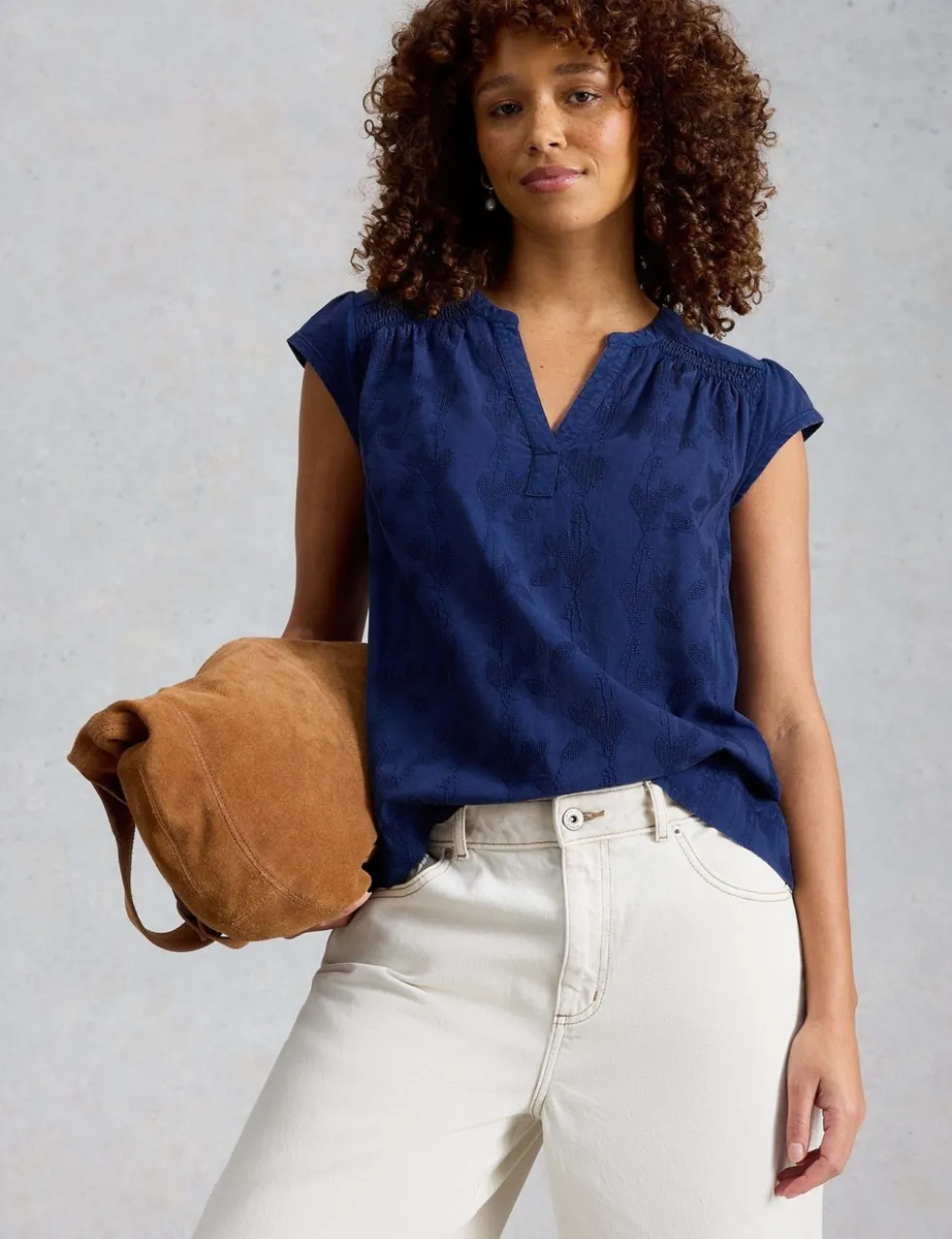 Pure Cotton Embroidered Notch Neck Blouse
