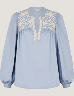Pure Cotton Embroidered Notch Neck Top