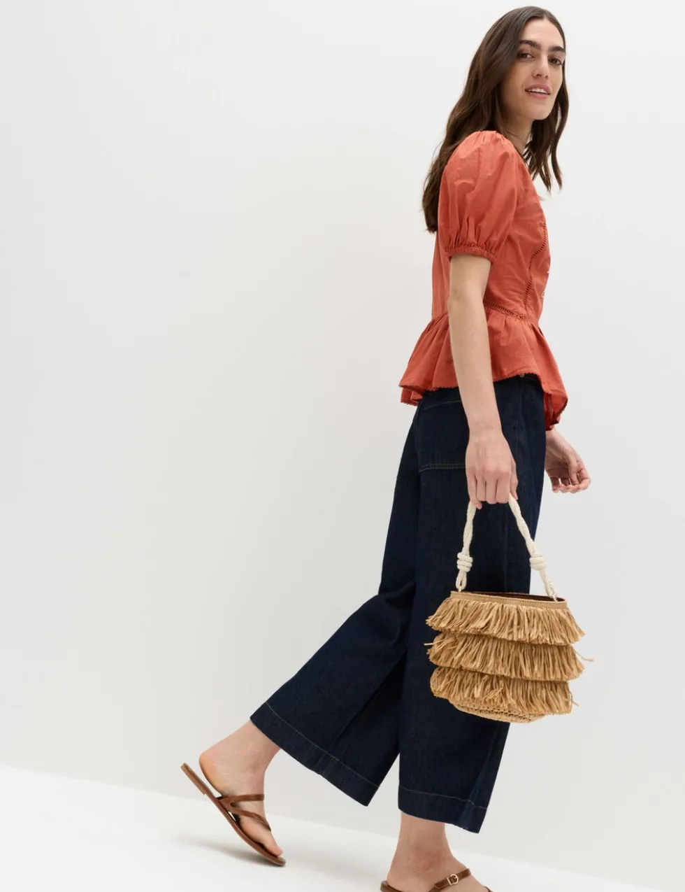 Pure Cotton Embroidered Puff Sleeve Blouse