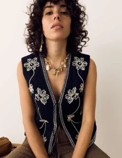 Pure Cotton Embroidered Quilted Gilet