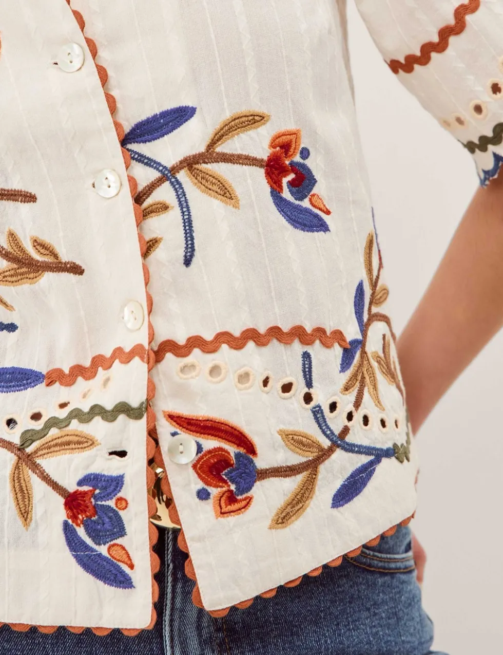 Pure Cotton Embroidered Ric Rac Trim Shirt