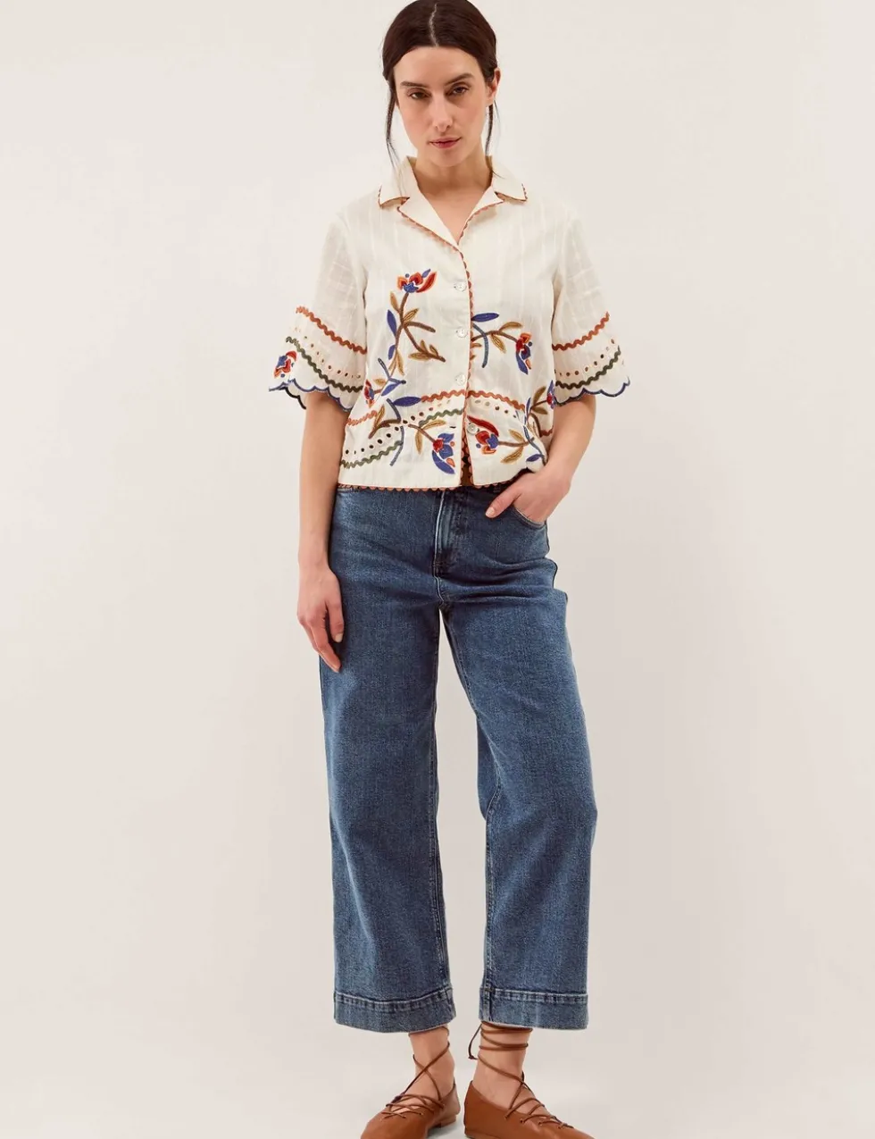 Pure Cotton Embroidered Ric Rac Trim Shirt